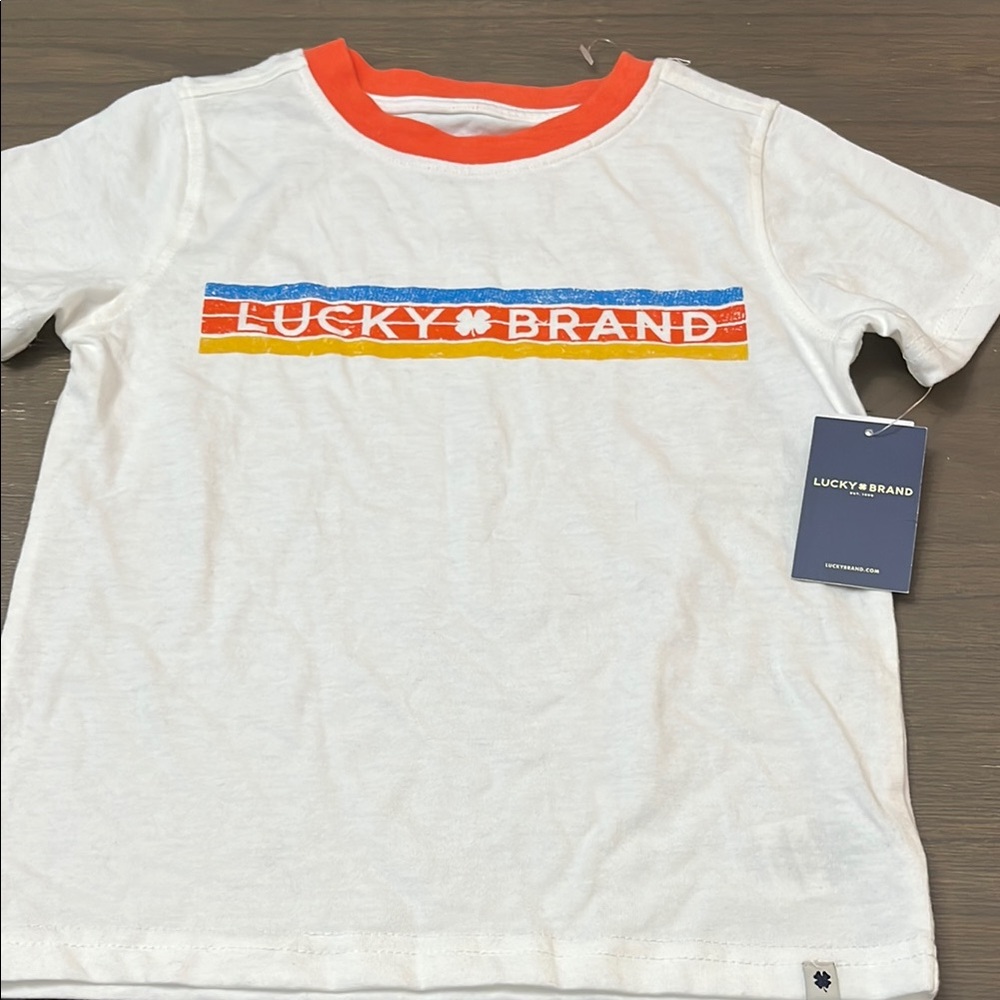 NWT! Lucky Brand Kids White and Orange T-Shirt. 4t